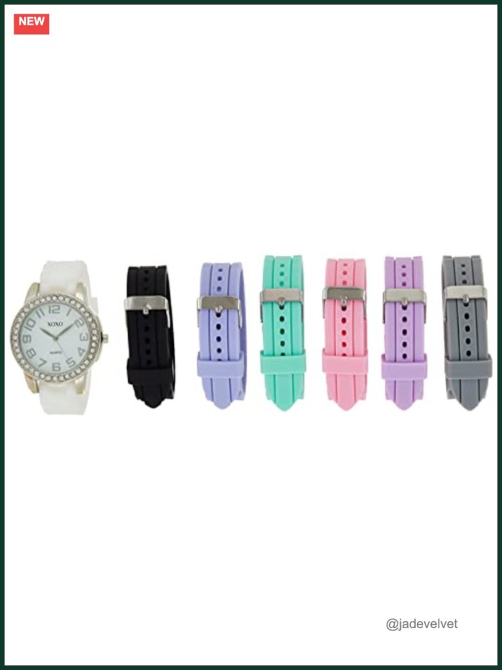 Silver-Tone Analog Watch Crystal-Accent Bezel 7 Interchangeable Silicone Bands